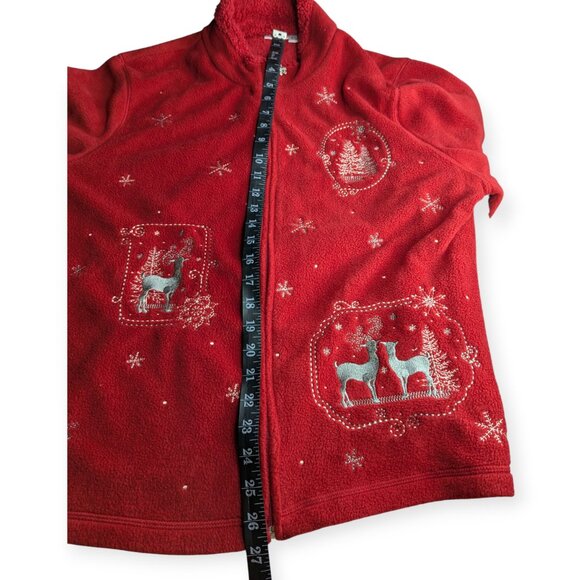 Croft & Barrow Festive Red Zip Front Fleece Jacket Snowflake Design Size PXL - Picture 14 of 15